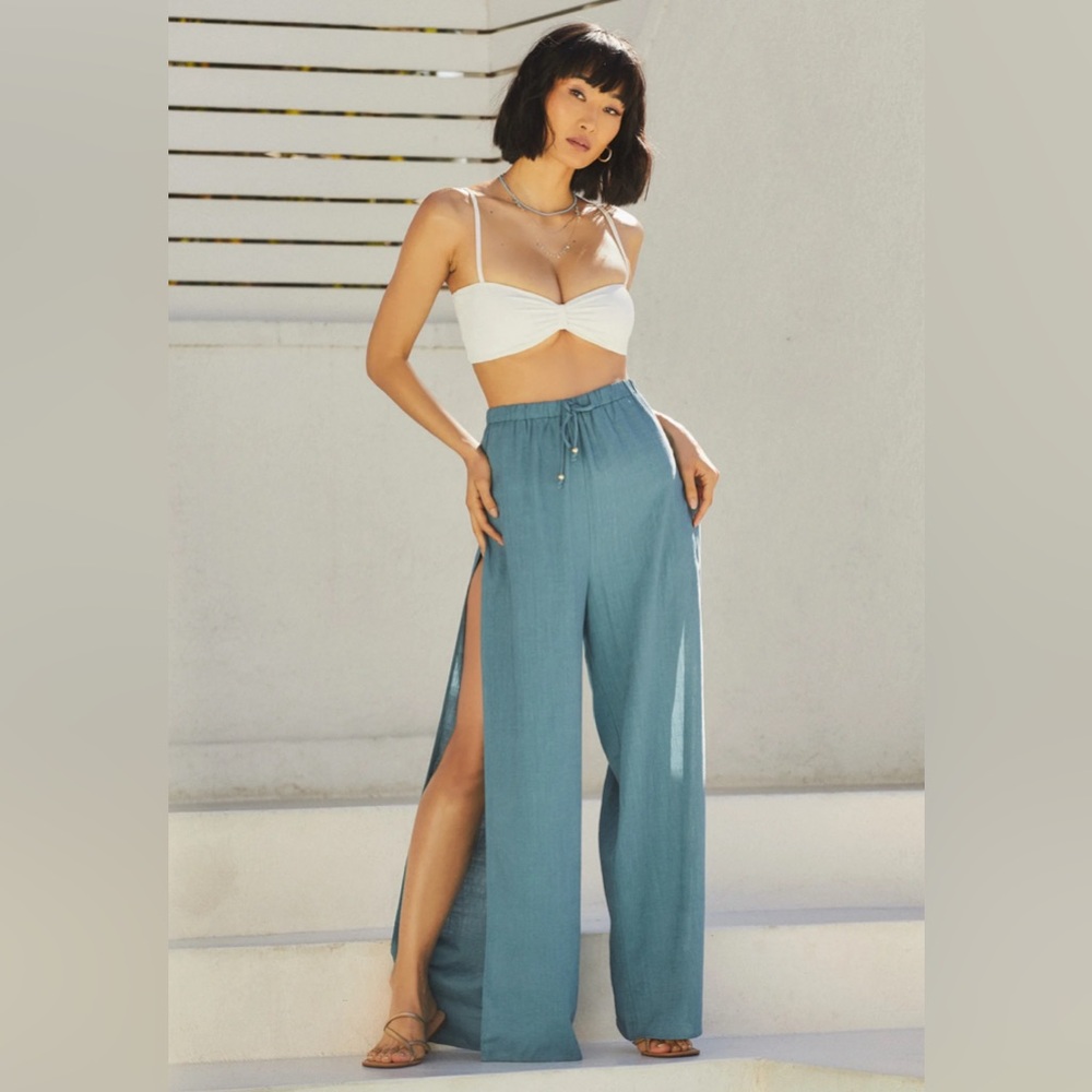 Lulus Seaside Sweetie Light Blue Linen Swim Cover-Up Pants Size XL NEW